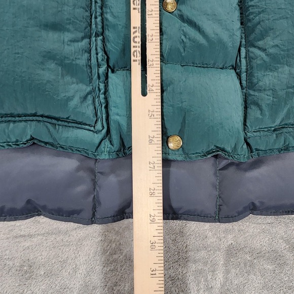 Woolrich Vest Mens Large Green Down Quilted Puffer Leather Yoke Western USA - Picture 7 of 9